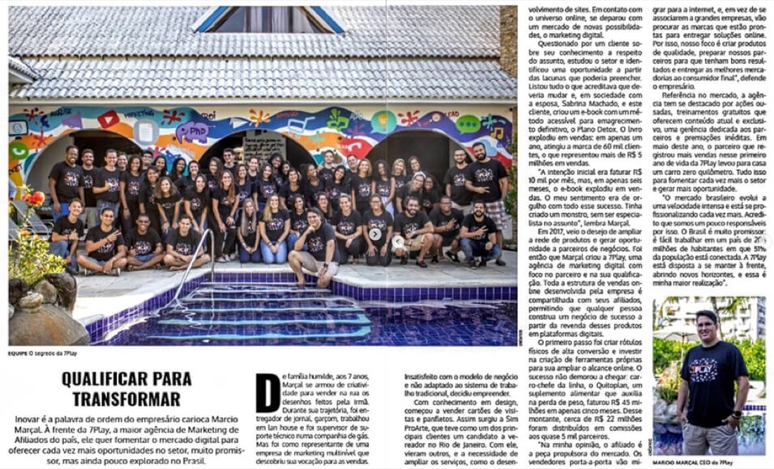 Matéria de revista sobre a 7Play e Marcio Marçal: Qualificar para Transformar